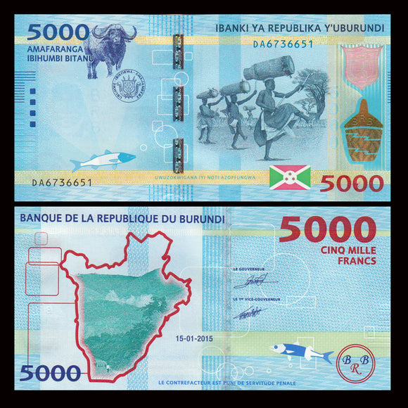 Burundi, 5000 Francs, 2015 P-53, UNC Original Banknote for Collection
