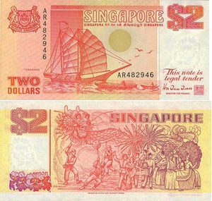Singapore 2 Dollars, 1991 UNC Original Bankonote