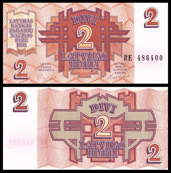 Latvia 2 Rubli, 1992 P-36 UNC Original Banknote for Collection