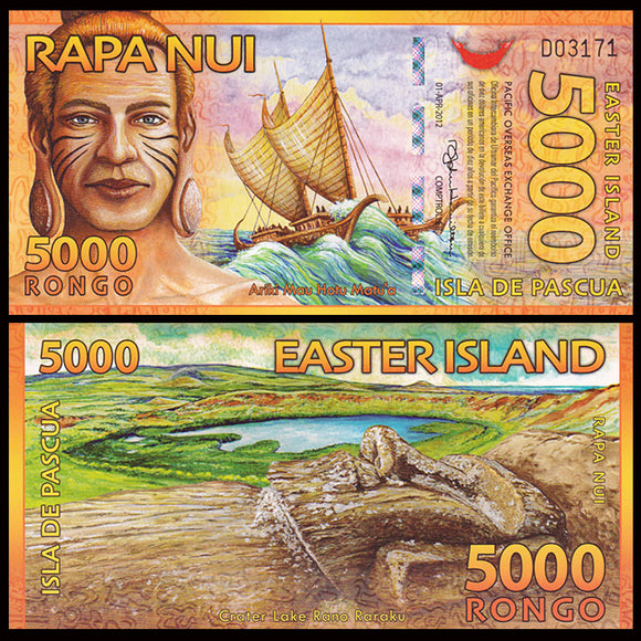 Easter Island, 5000 Rongo, 2012, UNC Original Polymer Banknote for Collection