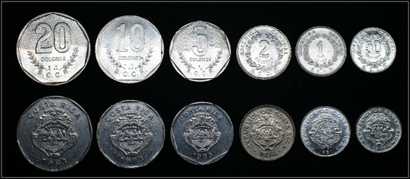 Costa Rica, Set 6 PCS Coins, VF Used Condition, Original Coin for Collection