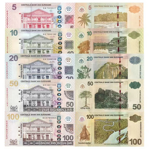Surinam, (5,10,20,50,100 Gulden),  Set 5 PCS Banknote, UNC Original Banknote for Collection