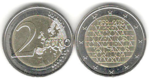 Portugal 2 Euro 2018 UNC Original Coin National Printing Office 250 Years, Commemorative bimetallic coin