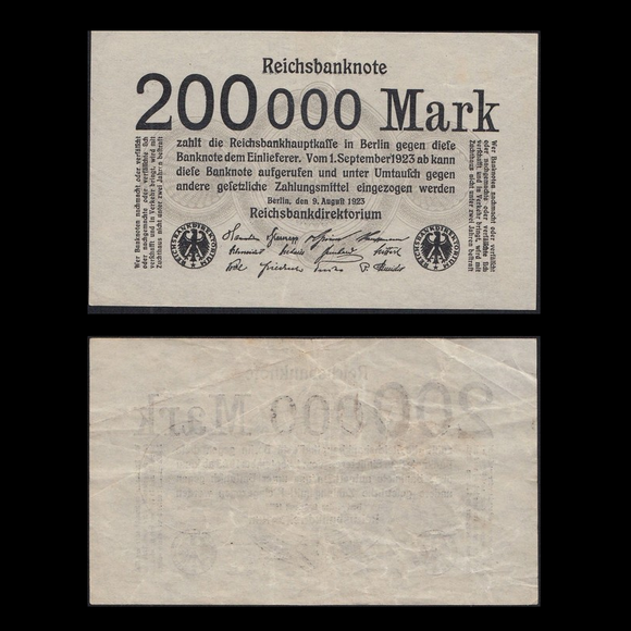 Germany,  200000 Marks, 1923 P-100, Used VF Condition  ( Single Side Print ), Banknote for Collection