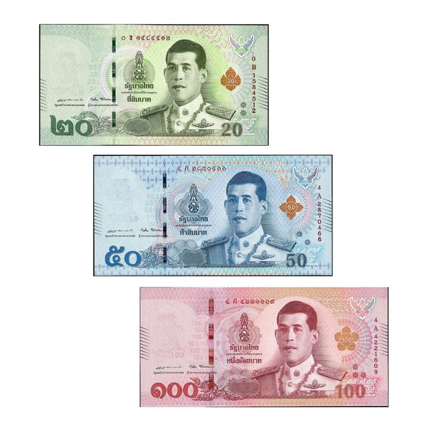 THAILAND SET 3 pcs (20 ,50,100 BAHT) banknotes 2018 KING RAMA X UNC o – Panda Banknote