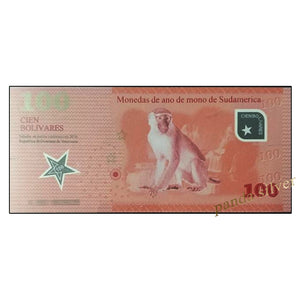 Venezuela 100 Cien Bolivares, 2016 Monkey Year, UNC Polymer Commemorative Rare Banknote for Collection