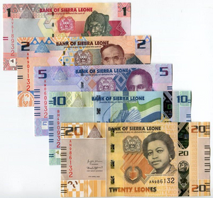 Sierra Leone, Set 5 PCS, 1-20 Leone Banknotes, 2022 P-New, UNC Original Banknote for Collection