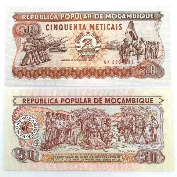 Mozambique, 50 Meticas, 1986, P129, UNC Original Banknote for Collection