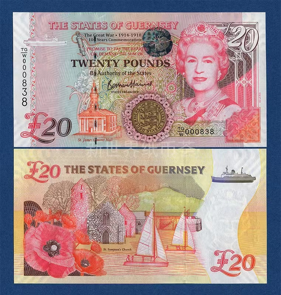 Guernsey, 20 Pounds, 2018, UNC Original Banknote for Collection