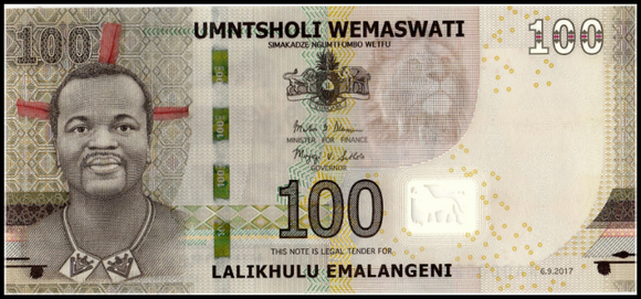 Swaziland, 100 Emalangeni, 2017, UNC Original Banknote for Collection