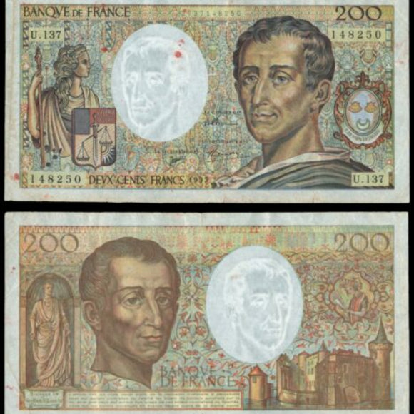 France 200 Francs, 1982-1994, Used F Condition Banknote for Collection
