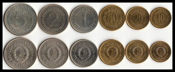 Yugoslavia, Set 6 PCS Coins, UNC Original Coin for Collection