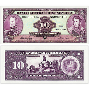 Venezuela, 10 Bolivares, 1995, UNC Original Banknote for Collection
