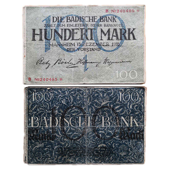Germany, 100 Hundert Mark, 1918, German Bavaria, Badische Bank, Used Condition (XF), Original Banknote for Collection