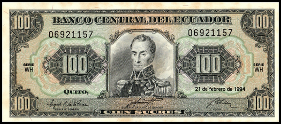 Ecuador, 100 Sucres, 1994, P-123Ac, VF Used Condition, Original Banknote for Collection