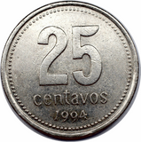 Argentina, 25 Centavos,  Random Year, VF Used Condition, Original Coin for Collection