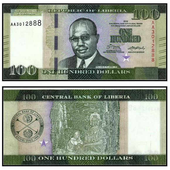 Liberia 100 Dollars 2016 P-New UNC original Banknote