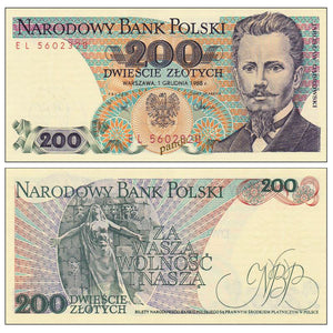 Poland 200 Zlotych, 1988 P-144, UNC Note for Collection