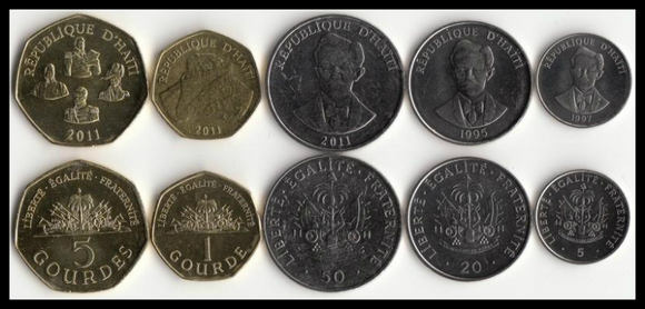 Haiti, Set 5 PCS Coins, UNC Original Coin for Collection