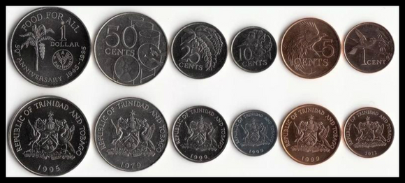 Trinidad and Tobago,  Set 6 PCS Coins, UNC Original Coin for Collection