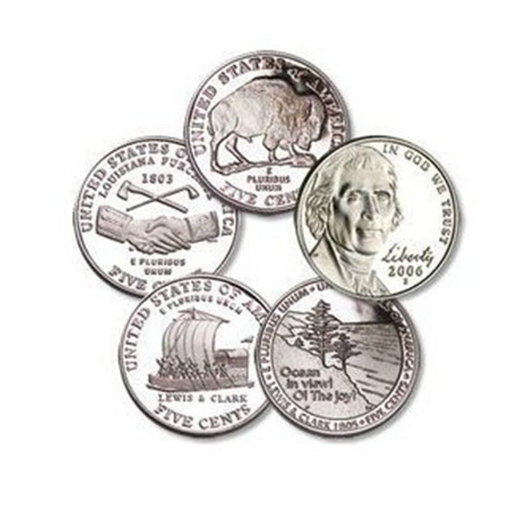 US Set 5 PCS Coins, 2001-2006, Jefferson Nickel, Westward Journey,  USA United State Original 5 Cents Coin, DCAM Proof