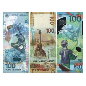 Russia Set 3 pcs 100 rubles （2015+ Sochi 2014+ Soccer Cup2018 ）banknote UNC original