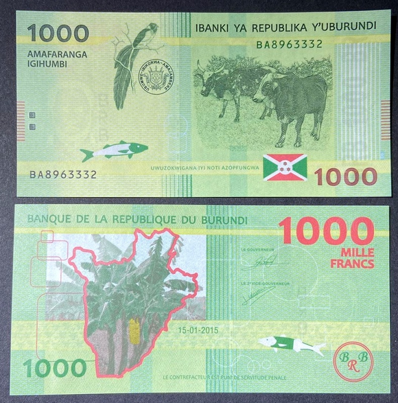 Burundi, 1000 Francs, 2015 P-51, UNC Original Banknote for Collection