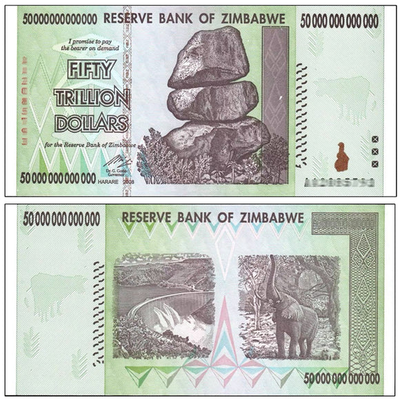 Zimbabwe 50 trillion Dollars, 2008 P-90, UNC Banknote for Collection