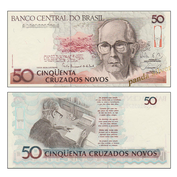 Brazil 50 Cruzados, 1990 P-223, AUNC Condition Banknote for Collection