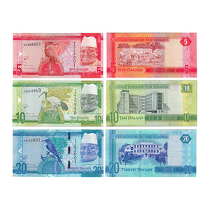 Gambia, Set 3 PCS, 5,10,20 Dalasis, 2014-2015 P-31 32 33, UNC Original Banknote for Collection, Paper Money, 1 Set