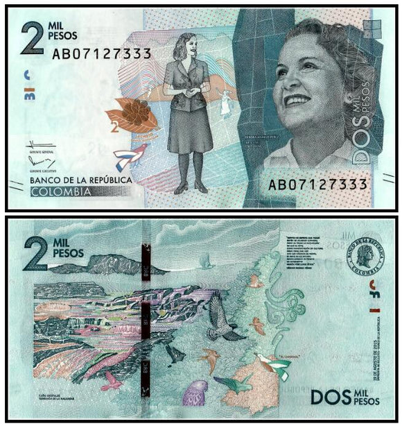 Colombia 2000 Pesos, 2015(2016), P-NEW, UNC original real banknote