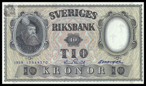 Sweden, 10 Kronor, 1959, P-43g, UNC Original Banknote for Collection