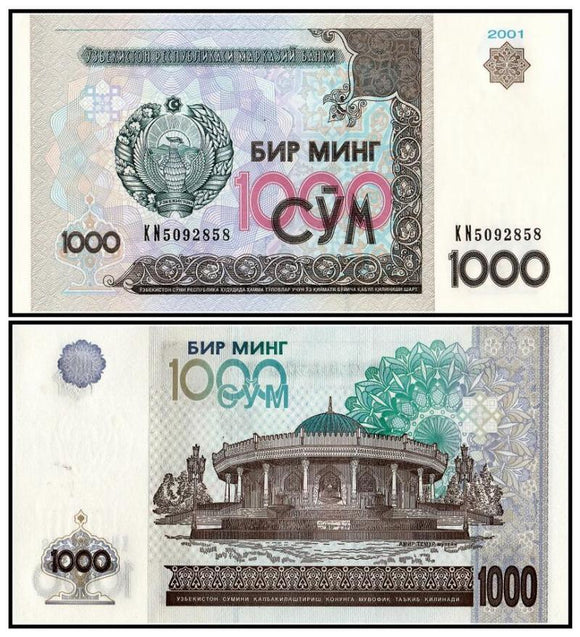 Uzbekistan 1000 Som 2001 P-82 Original Banknote