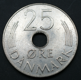 Denmark, 25 Ore,Random Year, VF Used Condition, Original Coin for Collection