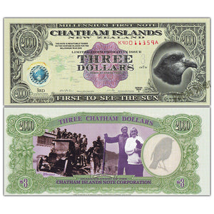 Chatham Islands 3 Dollars, 2000 P-2 Polymer Banknote