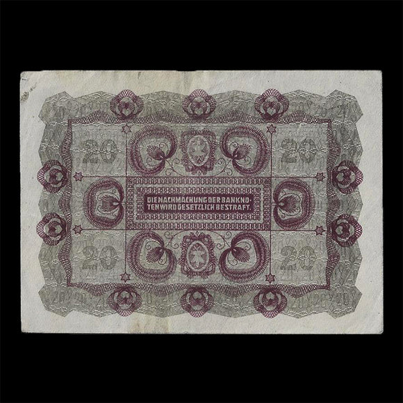 Austria, 20 Kronen, 1922 (B27), Used VF Condition, Original Banknote for Collection
