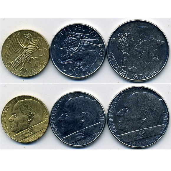 Vatican, Set 3 PCS Coins, 1985, (20 50 100 Lire), Original Coin for Collection