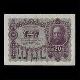 Austria, 20 Kronen, 1922 (B27), Used VF Condition, Original Banknote for Collection