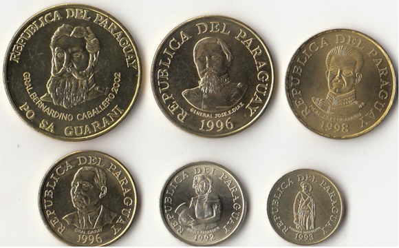 Paraguay, Set 6 PCS Coins, UNC Original Coin for Collection