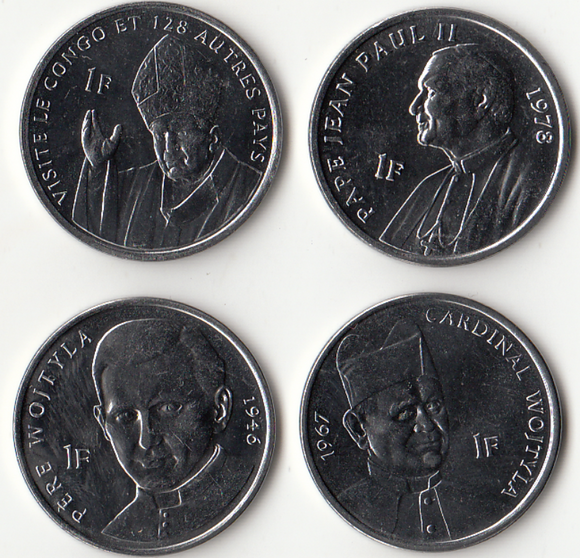 Congo, 1 Francs, 2004, Set 4 PCS Coins, UNC Original Coin for Collection