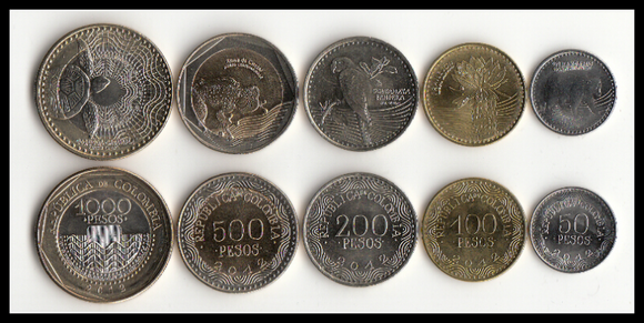 Colombia, Set 5 PCS Coins, 2012, UNC Original Coin for Collection