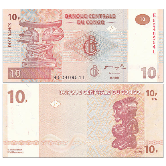 Congo 10 Francs, 2003, P-93, UNC original banknote