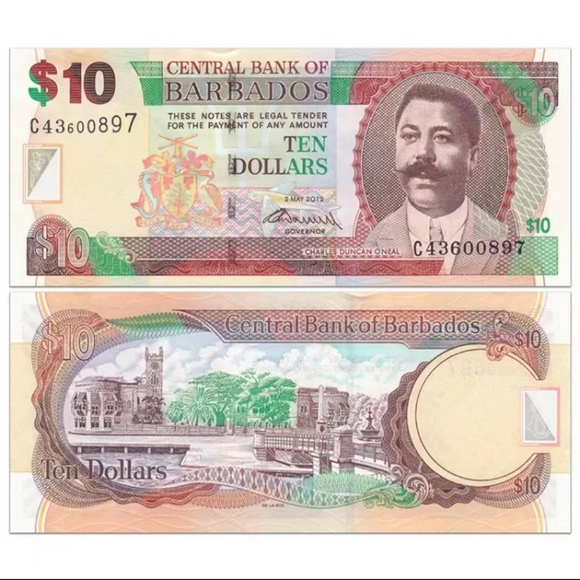 Barbados, 10 Dollars, 2012, P-68, UNC Original Banknote for Collection