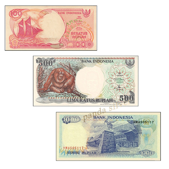 Indonesia Set 3 pcs (100  500 1000 Rupiah) Banknotes 1992 (1998 ) original banknote