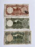 China, Set 3 PCS, 1936,  (1 5 10 Yuan) Banknotes, Central Bank, Used F Condition, Real Original Rare Banknote for Collection