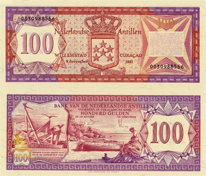Netherlands Antilles, 100 Gulden, 1981, UNC Original Banknote for Collection