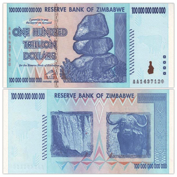 Zimbabwe 100 trillion dollars 2008 World Super denomination Paper banknote  Africa UNC original real 1 piece