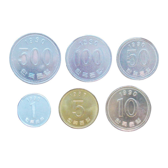 Korea, Set 6 PCS Coins, 1-500 Won, 1980-1990, UNC Original Coin for Collection