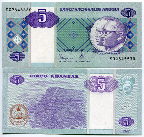Angola, 5 Kwanzas, 1999-2011 Random Year, P-144, UNC Original Banknote for Collection